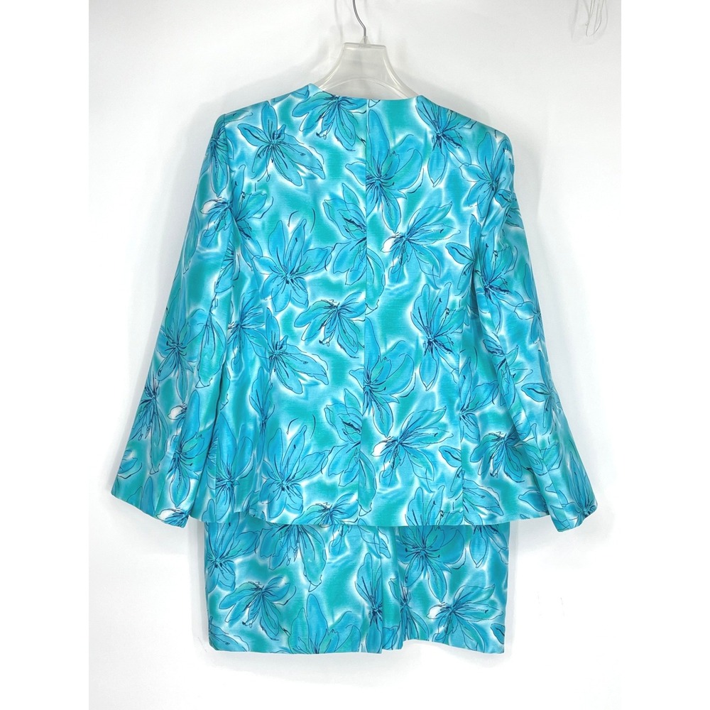 Kasper Women Skirt Suit 16 2-Piece Blue Floral Lily Open Jacket Set Lined - Picture 3 of 13